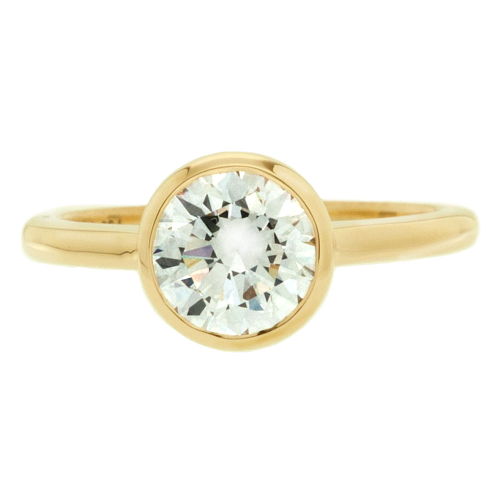 18 karat yellow gold bezel diamond engagement ring