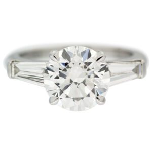 Solitaire Diamond Engagement Ring with Tapered Baguettes Front