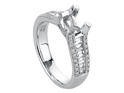 CATHEDRAL PAVE AND BAGUETTE DIAMOND ENGAGEMENT RING IN PLATINUM