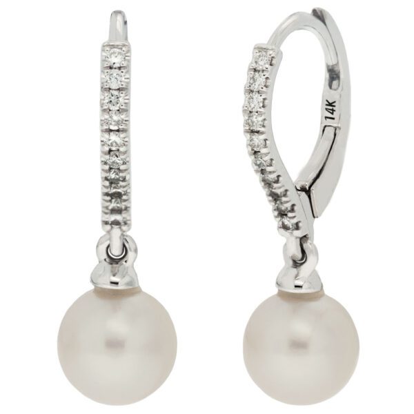 DIAMOND LEVER BACK PEARL EARRINGS