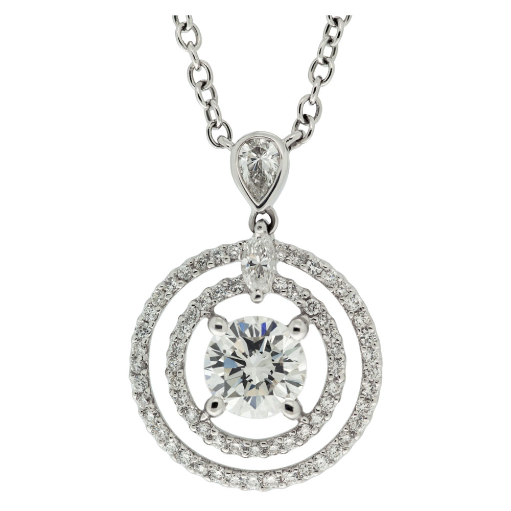 Solitaire Diamond Necklace With Double Halo Front