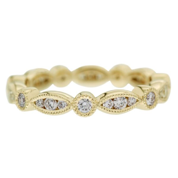 Yellow Gold Pave Setting Band With Milgrain Detail Front