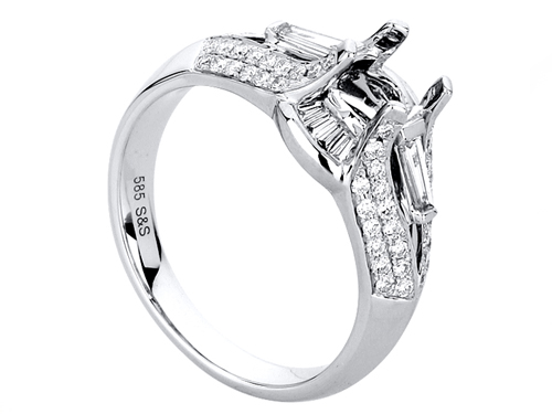 CATHEDRAL TAPERED BAGUETTE DIAMOND ENGAGEMENT RING IN 14 KARAT WHITE GOLD