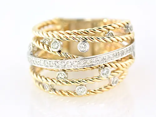BEZEL AND PAVE´ DIAMOND ROPE RING IN 14 KARAT TWO TONE GOLD