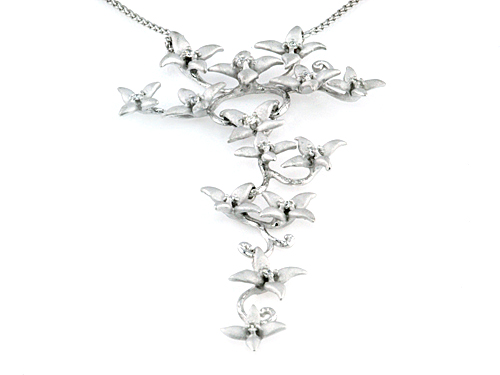 flower drop diamond necklace in 14 karat white gold
