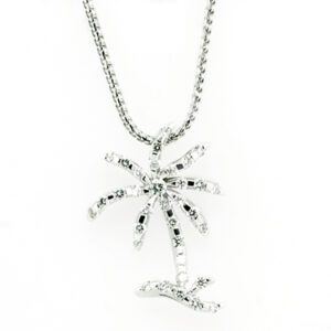 PALM TREE DIAMOND PENDANT IN 14 KARAT WHITE GOLD