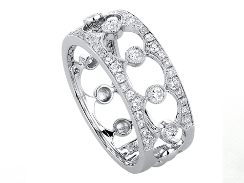 PAVE’ AND BEZEL WIDE DIAMOND WEDDING BAND IN 14 KARAT WHITE GOLD