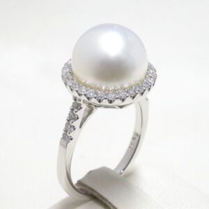 akoya pearl halo diamond ring in 14 18 karat white gold