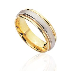 MENS 7MM TWO TONE POLISHED COMFORT FIT WEDDING BAND IN 14 KARAT GOLD