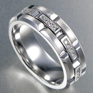 MENS 8MM COMFORT FIT WEDDING BAND WITH DIAMONDS IN PLATINUM