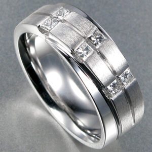 MENS 8MM BRUSHED AND POLISHED WITH DIAMONDS IN 14 KARAT WHITE GOLD